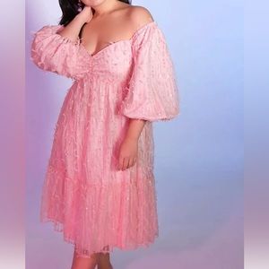 Eloquii tulle off the shoulder dress